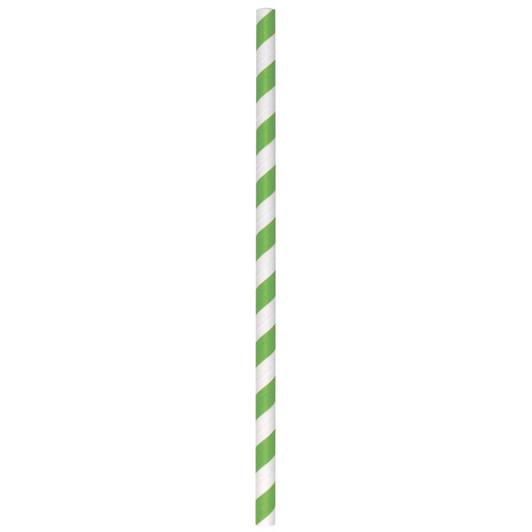 A green and white striped paper straw.