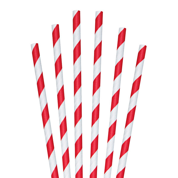A group of red and white striped Aardvark paper straws.