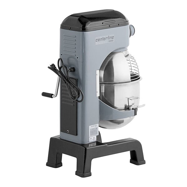 A grey and black Centerline commercial stand mixer on a white background.