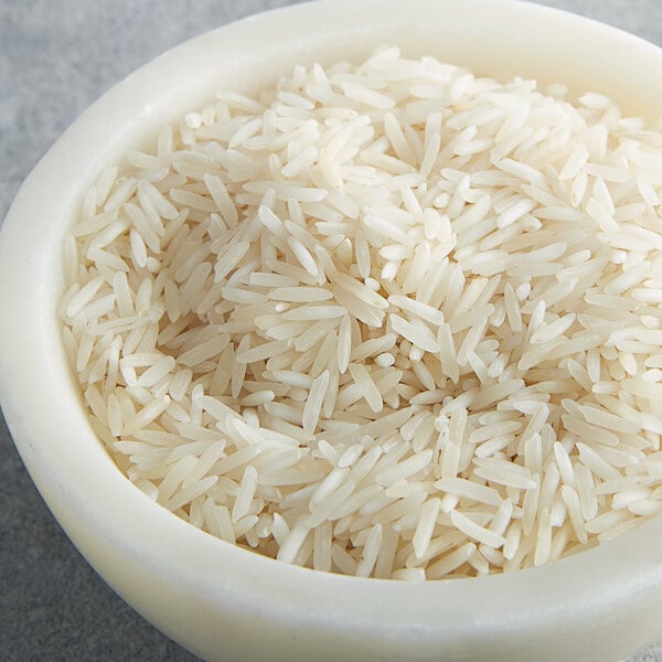 A bowl of Royal Basmati rice on a table.