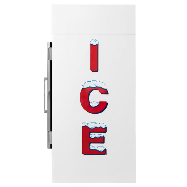 A white refrigerator with red letters that say "Leer Ice" on it.