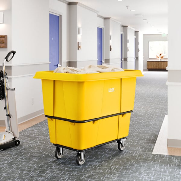 Lavex 16 Cubic Foot Yellow Leakproof Cube Truck (1000 lb. Capacity)