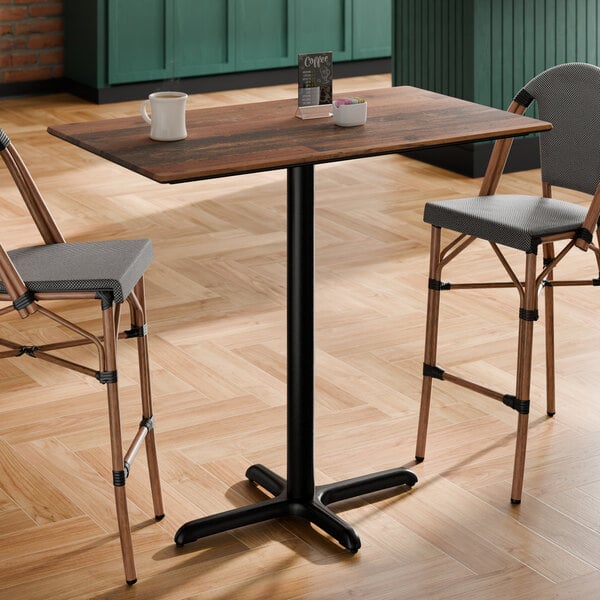 Lancaster Table & Seating Excalibur 28" x 48" Rectangular Bar Height Table with Textured Farmhouse Finish and Cross Base Plate