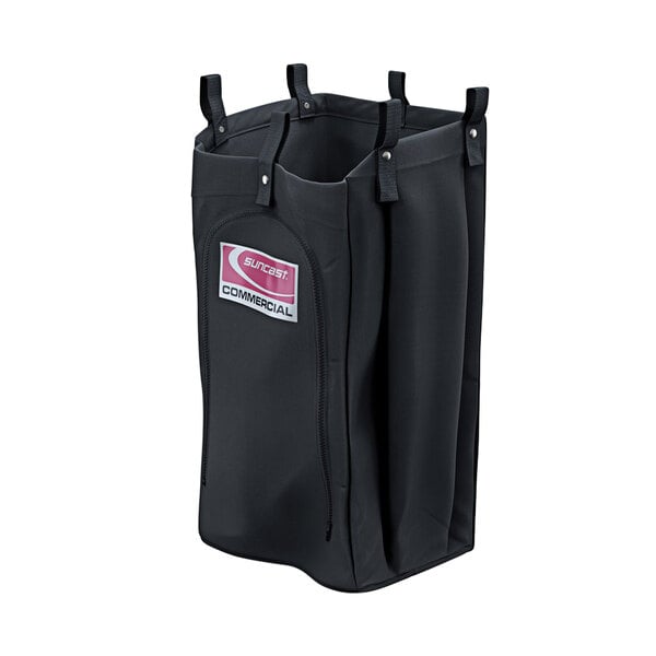 A black Suncast bag with a white logo on it.