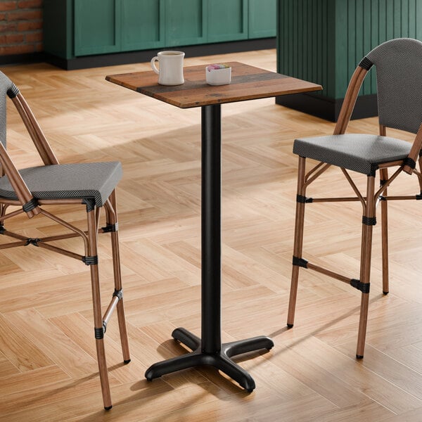 Lancaster Table & Seating Excalibur 24" x 24" Square Bar Height Table with Textured Farmhouse Finish and Cross Base Plate