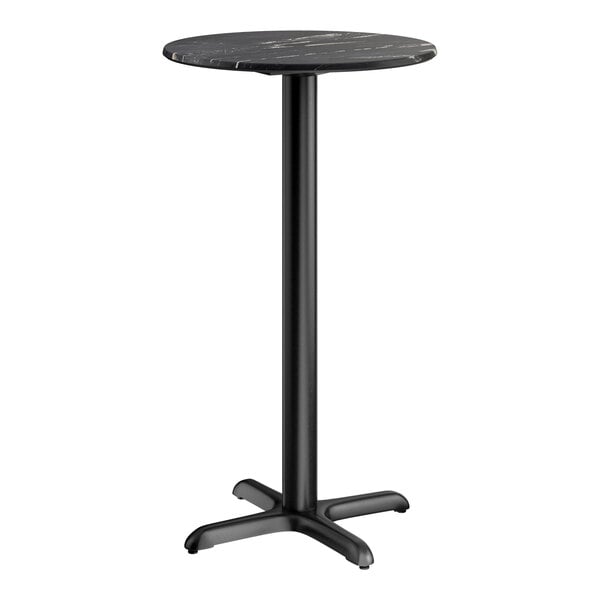A round bar height table with a smooth black finish and a cross base plate.
