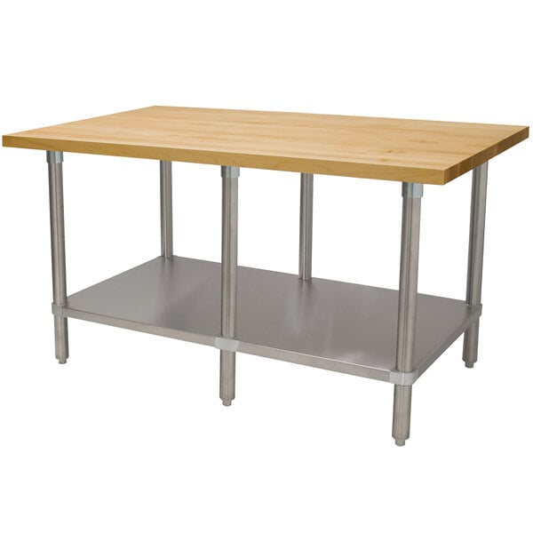 Advance Tabco H2G-248 Wood Top Work Table with Galvanized Base and ...