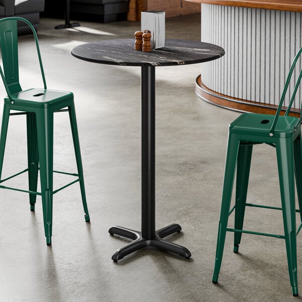 Lancaster Table & Seating Excalibur 32" Round Bar Height Table with Smooth Letizia Finish and Cross Base Plate