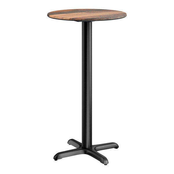 Lancaster Table & Seating Excalibur 24" Round Bar Height Table with Textured Farmhouse Finish and Cross Base Plate