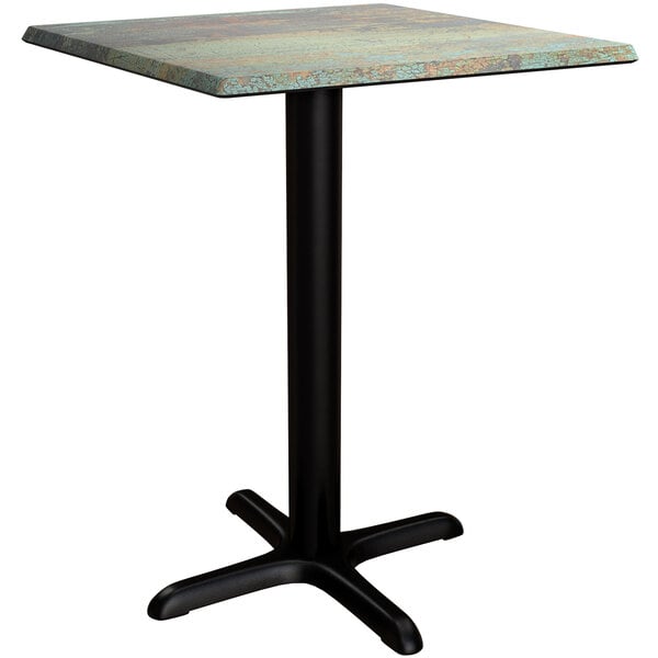a table with a black base