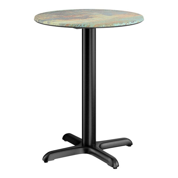 Lancaster Table & Seating Excalibur 24" Round Standard Height Table with Textured Canyon Painted Faux Metal Finish and Cross Base Plate