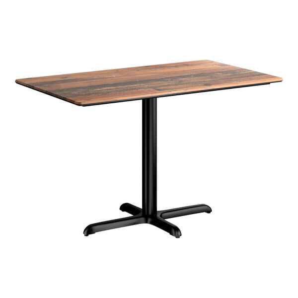 Lancaster Table & Seating Excalibur 28" x 48" Rectangular Standard Height Table with Textured Farmhouse Finish and Cross Base Plate