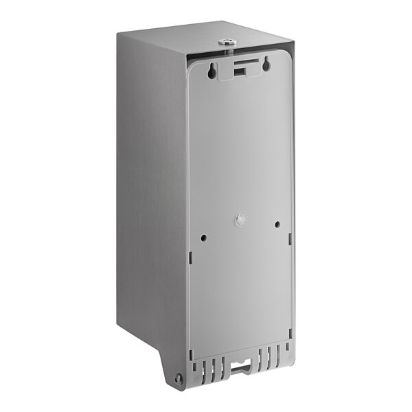 A grey rectangular stainless steel box with a clear cover.