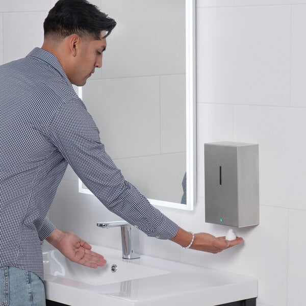Bobrick B-2013 800 mL Stainless Steel Automatic Hands-Free Foaming Hand / Dish Soap Dispenser