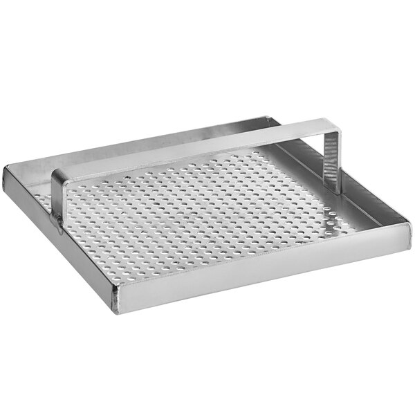 a metal griddle with holes