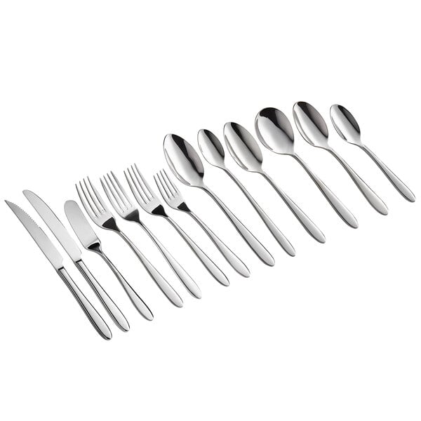 Acopa Remy 18/8 stainless steel flatware set with spoons and forks.