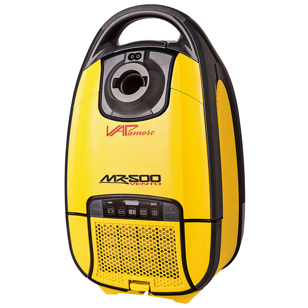 A yellow and black Vapamore MR-500 Vento canister vacuum cleaner.