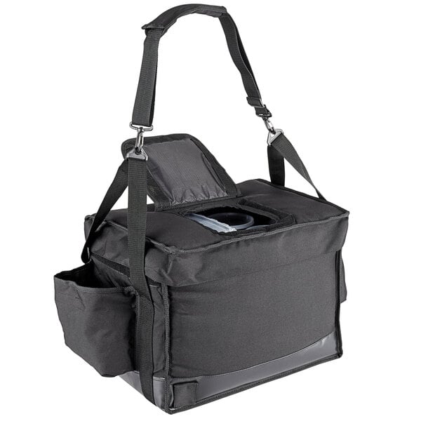 A black Vesture heavy-duty thermal catering bag with straps.