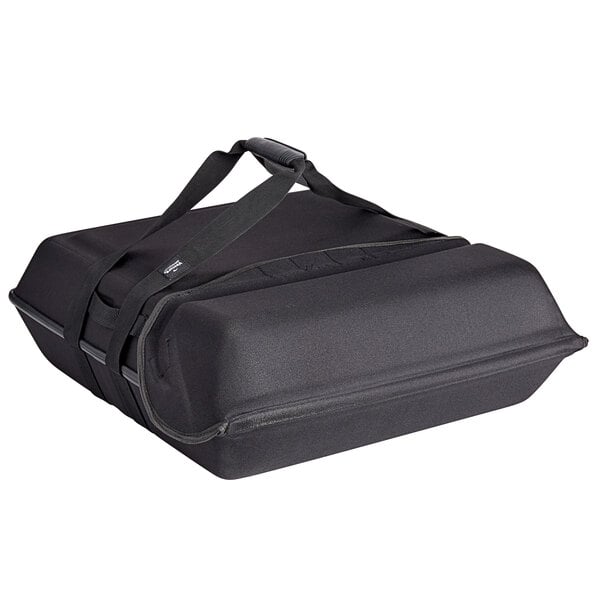 A black Vesture NextPhase insulated pizza delivery bag with straps and a handle.