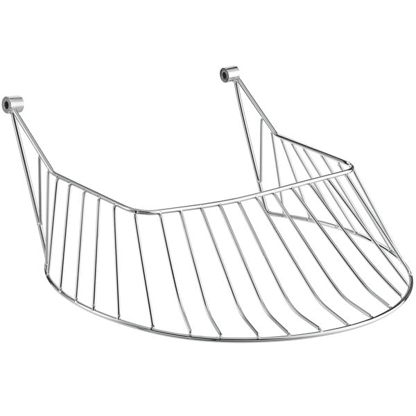 A metal bowl guard for a dough mixer with handles.