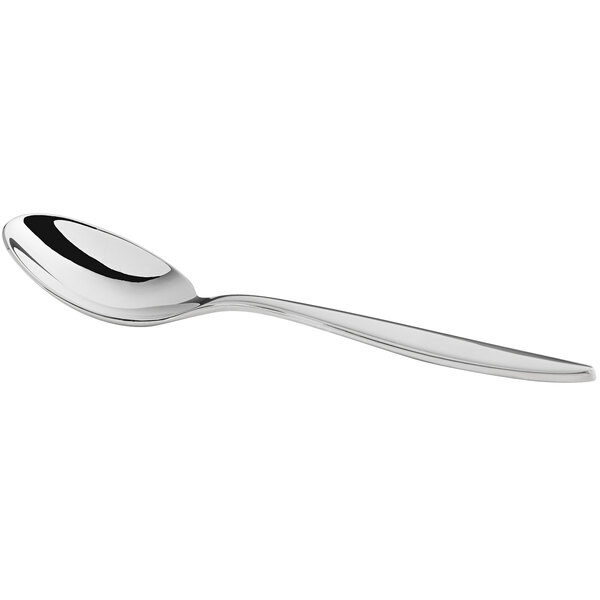 A Hepp by Bauscher stainless steel demitasse spoon with a silver handle.