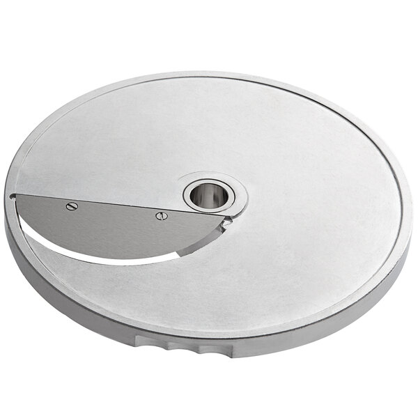 AvaMix 1/32" curved slicing disc, a circular metal disc with a knife blade and a hole in the center.