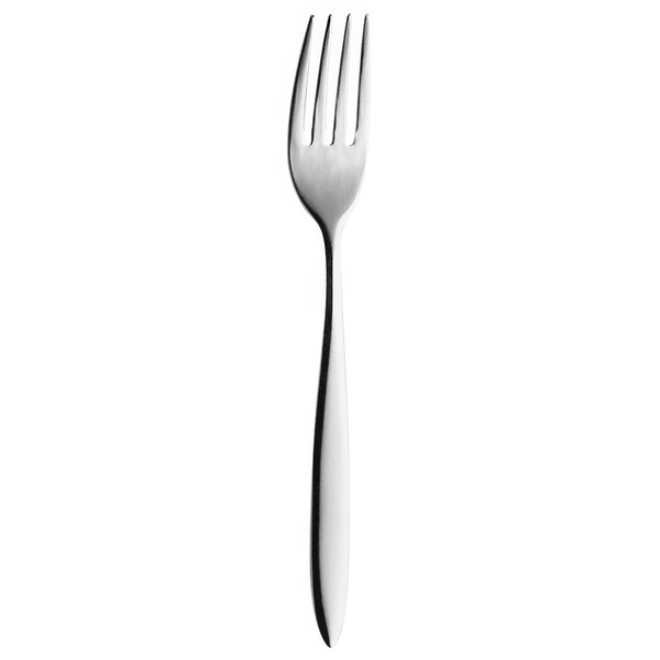 A close-up of a Hepp by Bauscher stainless steel dessert fork with a silver handle.