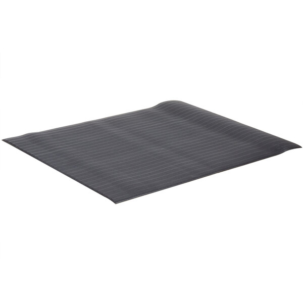 A black ribbed anti-fatigue mat with a striped pattern.