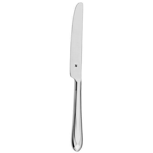A WMF by BauscherHepp stainless steel dessert knife with a silver handle.