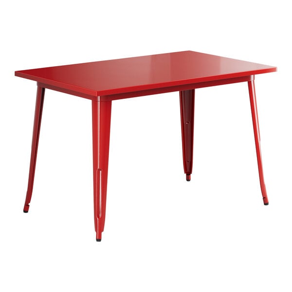Lancaster Table & Seating Alloy 47 1/2" x 29 1/2" Ruby Red Standard Height Outdoor Table with 4 Cafe Chairs