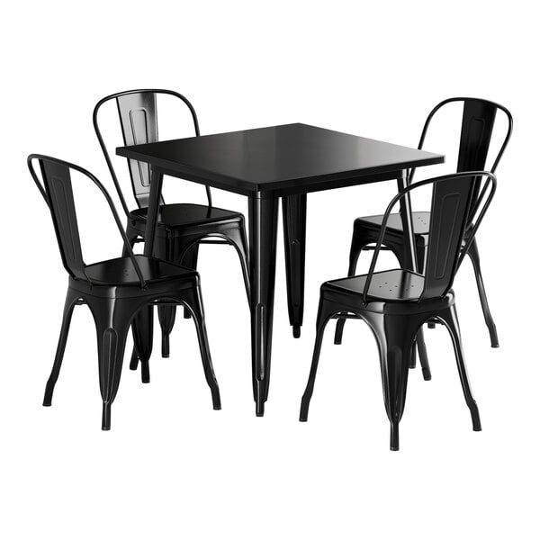 A Lancaster Table & Seating Onyx Black table with 4 chairs.