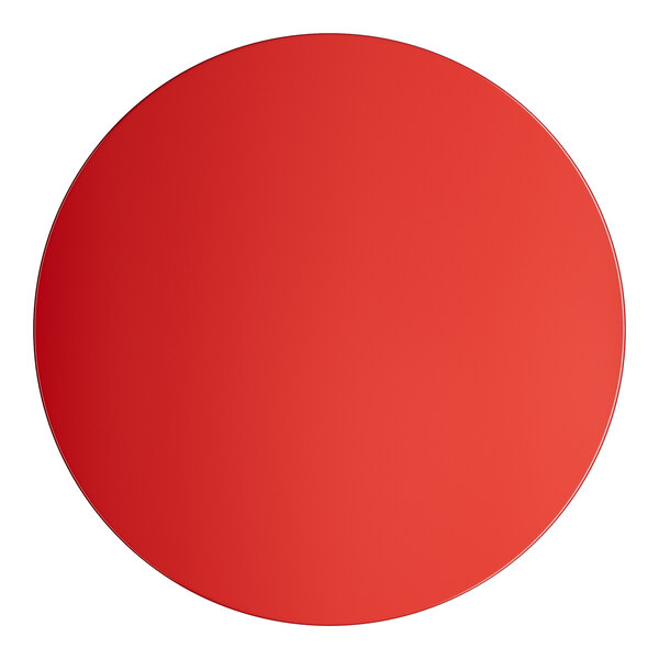 A red circle with a white border on a white background.