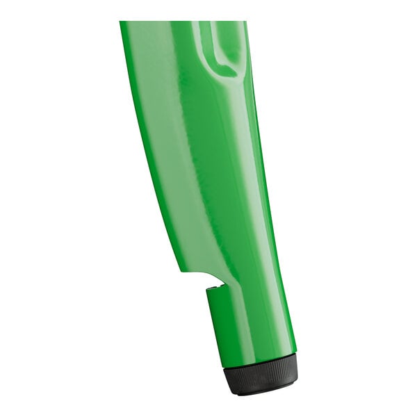 A Lancaster Table & Seating jade green outdoor table with a black metal frame.