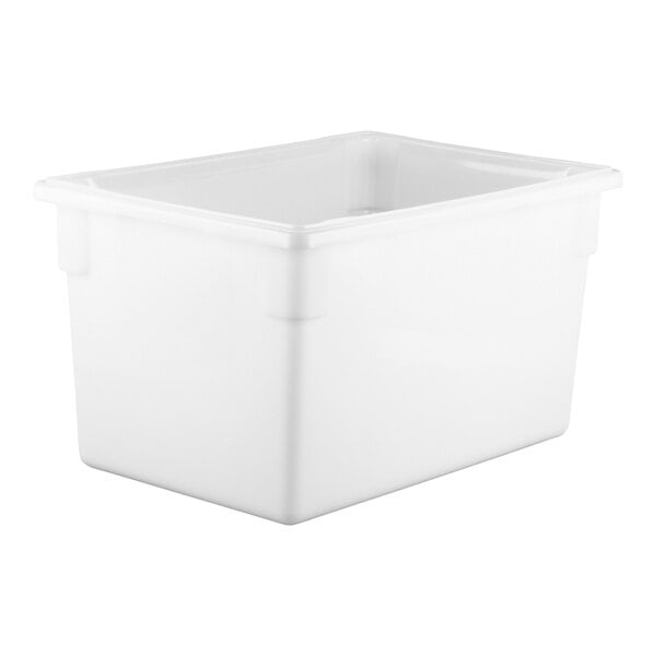 A white plastic Carlisle food storage box.