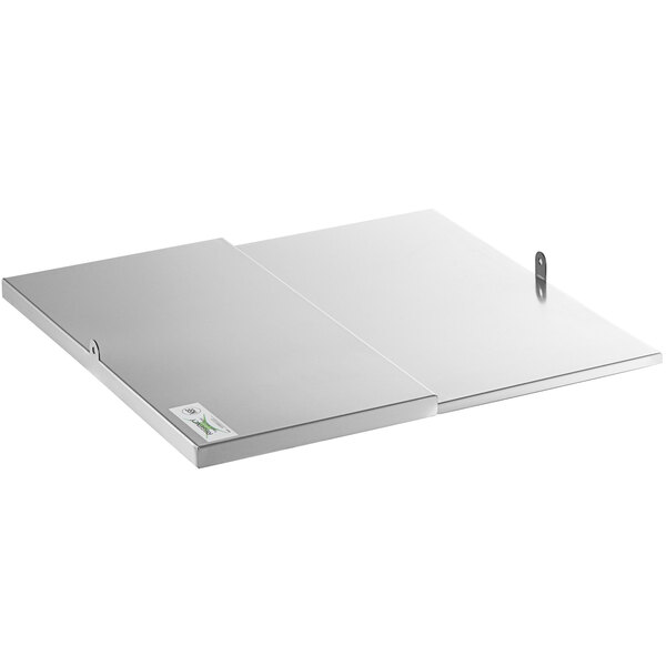 A white rectangular stainless steel Regency sliding lid with a small handle.