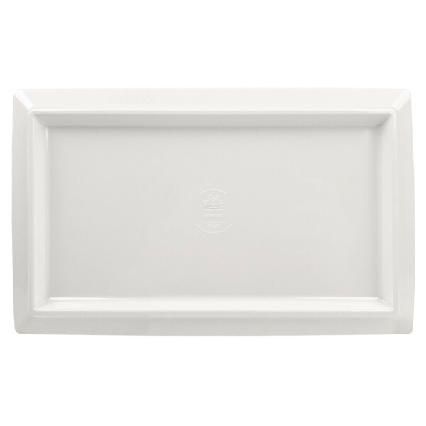 A brown rectangular melamine platter with a textured surface.