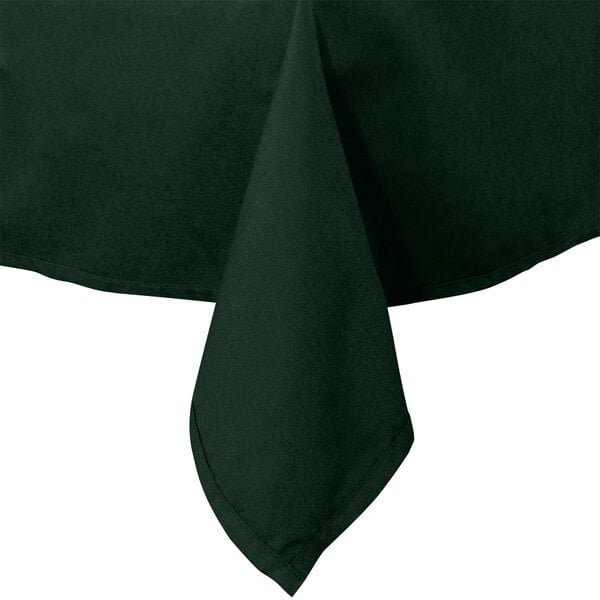 A folded hunter green Intedge rectangular table cover.