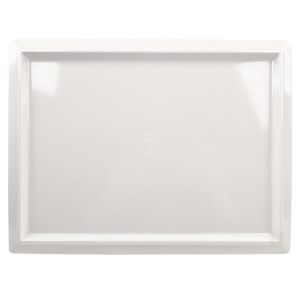 A brown rectangular melamine platter with a white textured border.