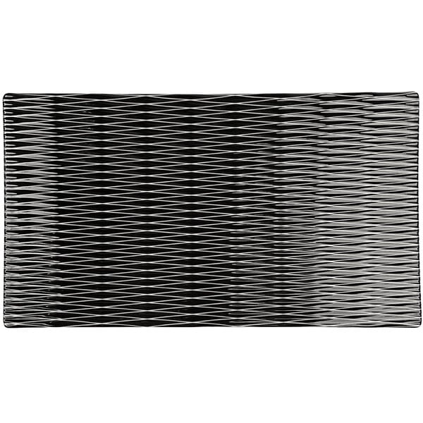 A black textured rectangular melamine platter.