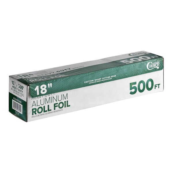 A white and green box of Choice heavy-duty aluminum foil on a white background.