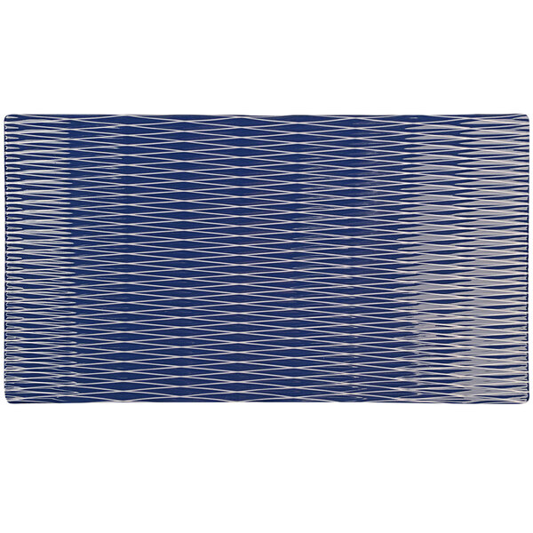 A blue textured melamine platter with a wavy design.