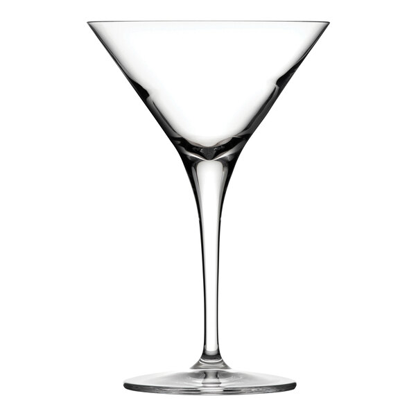 A Nude Reserva martini glass with a long stem and clear rim.