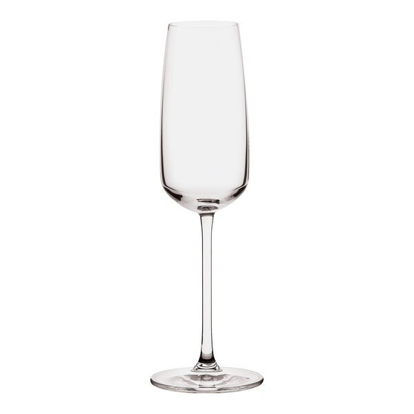 A clear Nude Mirage wine flute with a long stem.