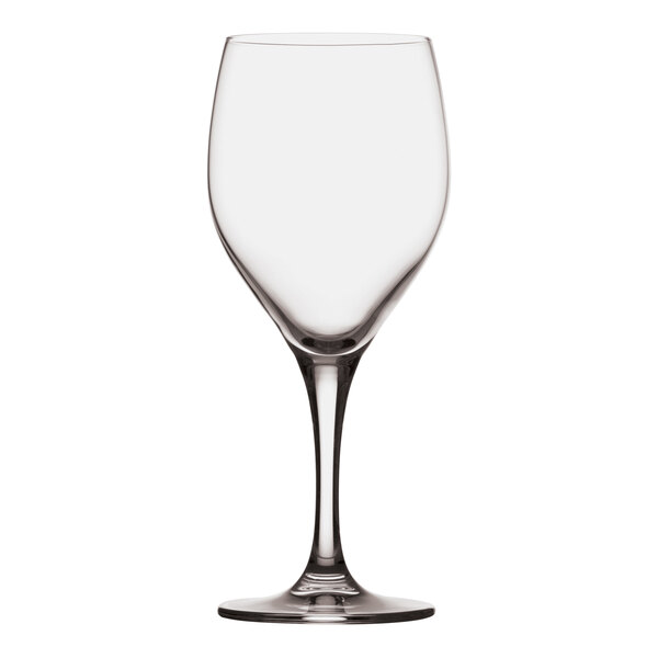 A clear Nude Primeur wine glass with a stem.