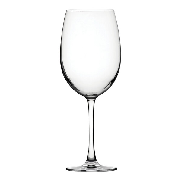A close-up of a Nude Reserva wine glass with a stem.