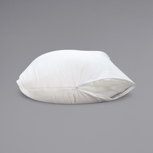 A white Protect-A-Bed pillow with a zipper.