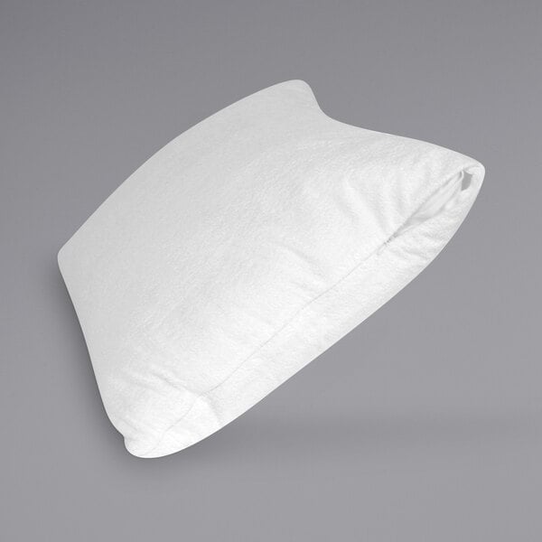 A white Protect-A-Bed waterproof pillow protector on a gray background.