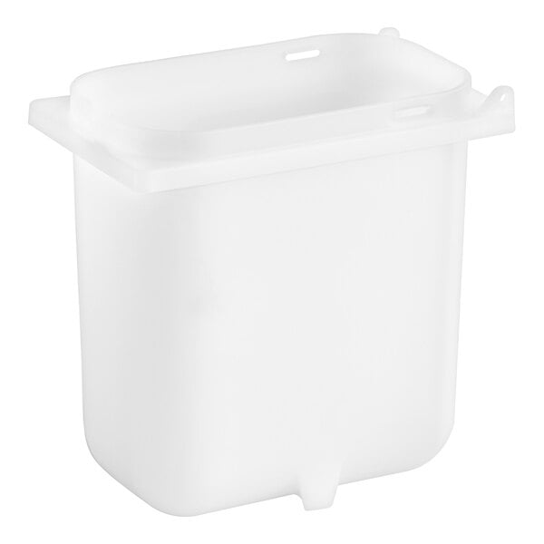 A white plastic Server shallow fountain jar with a lid and a hole in the top.