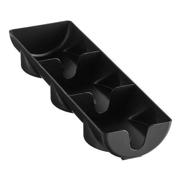 A black wire tray with six compartments.