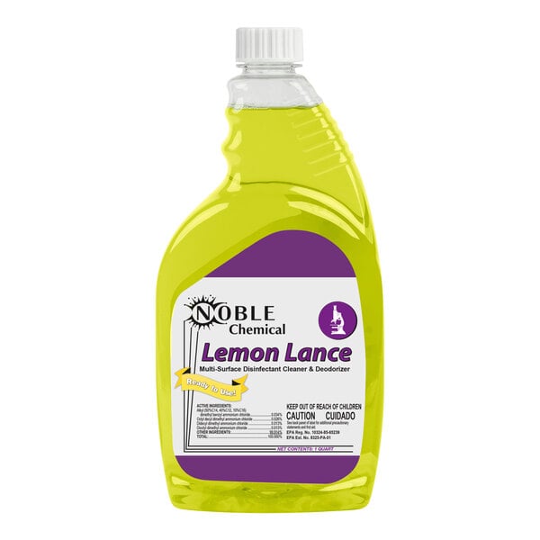 Noble 1 Qt. / 32 oz. Lemon Lance Ready-to-Use Disinfectant & Detergent Cleaner - 12/Case